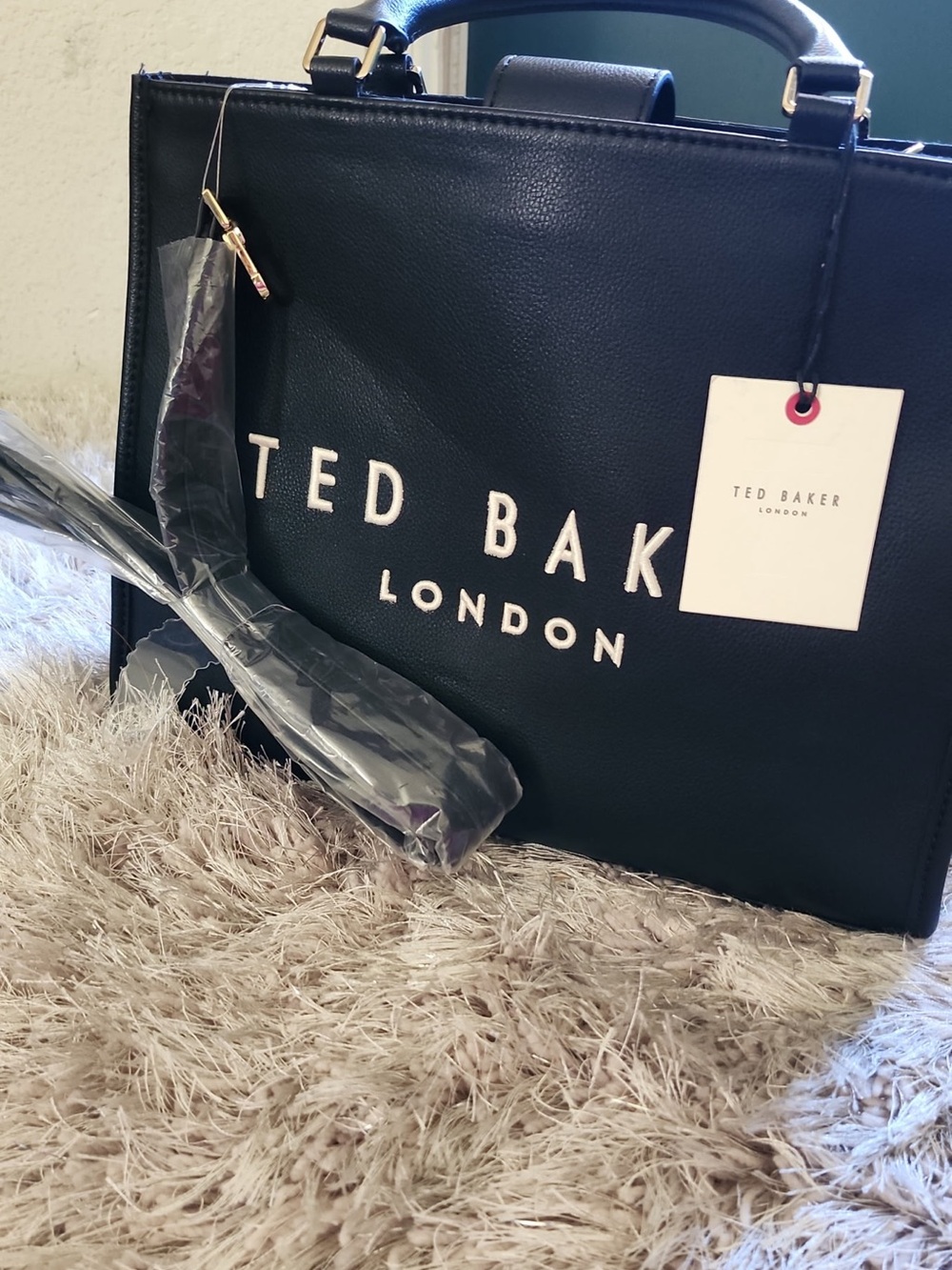 Ted Baker Black Logo Satchel with Gold Hardware